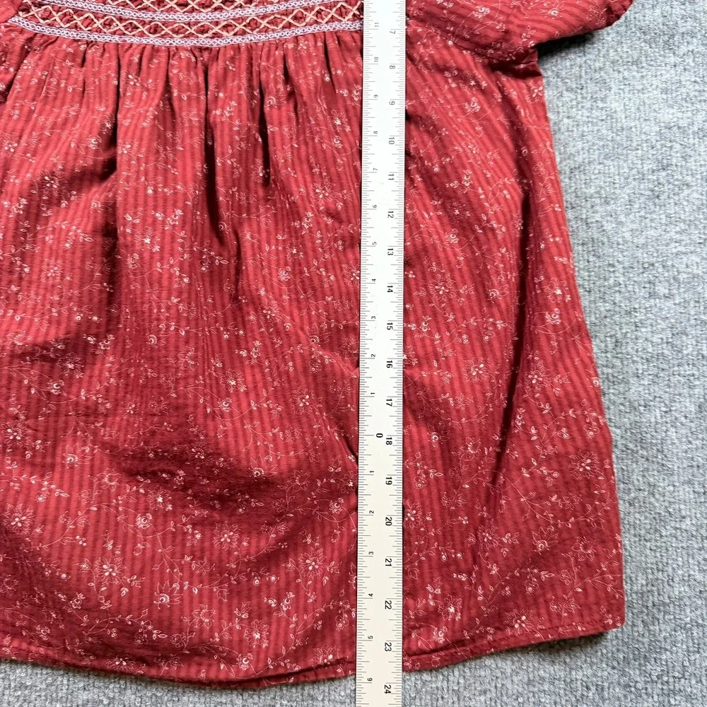 Madewell Smocked Puff Sleeve Top Women XXS Red Floral Square Neck Dotted Vines